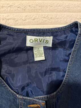 90s Y2K Orvis Denim Vest Womens Size S M, Vintage Loose Fit Cropped Dark Wash Co